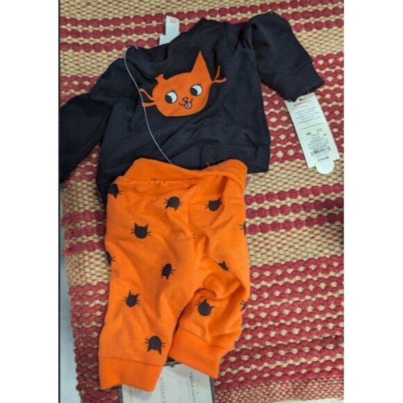 Cat & Jack Baby Girls 2pc Cat Halloween Long Sleeve Fleece Top & Bottom Set NB - Picture 4 of 5